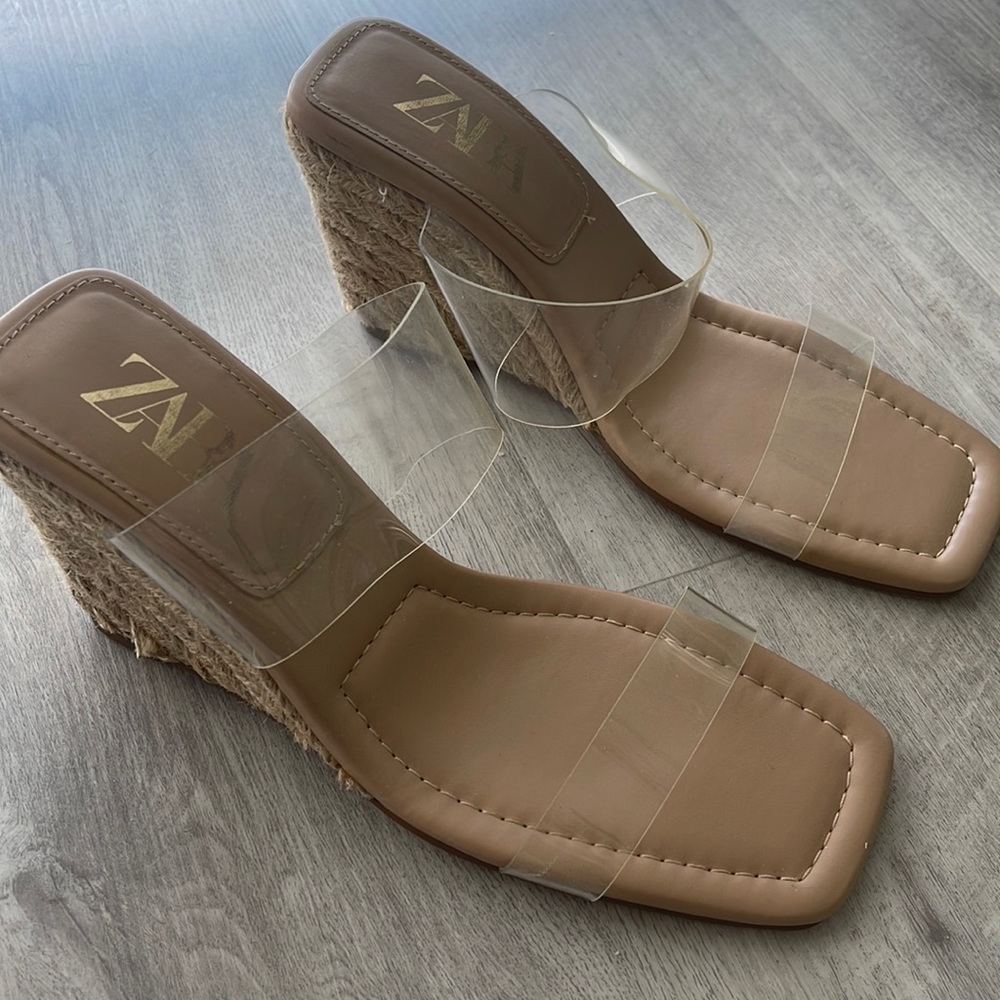 Zara vinyl wedge sandals